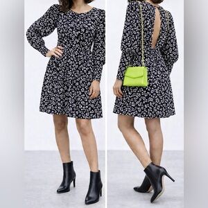 Topshop NWT Size 14 Austin Black Floral Mini Dress Puff Sleeve Open Back